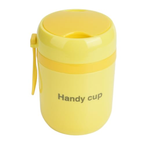 ZASCHMOY Contenedores de Sopa Aislada 450 Ml - Frasco de Alimentos de Doble Pared de Acero Inoxidable con Calentamiento con Cuchara Plegable para la Oficina y el Almuerzo Escolar (amarillo