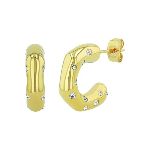 Boucles d'oreilles créoles anti-ternissement en acier plaqué or et zircone