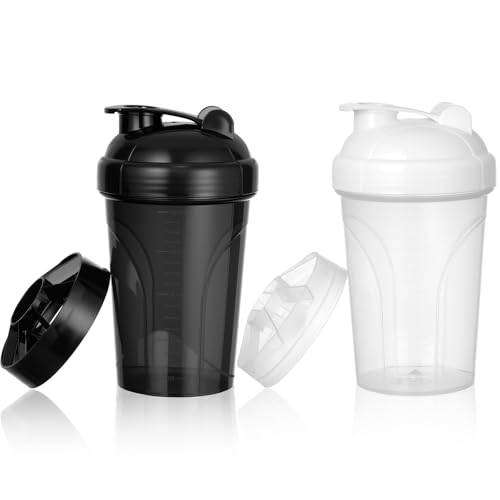Fefod 2PCS Protein Shaker, 500ml Botella Mezcladora de Batidos de Proteínas, Taza para Batidos de Proteínas para Fitness, Proteína Shaker a Prueba de Fugas con Escala, Negro + Blanco