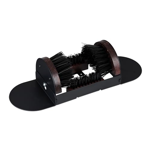 Relaxdays Rascador de Zapatos con cepillos en 360°, Felpudo Exterior, cerdas robustas, fijación al Suelo, Negro/marrón