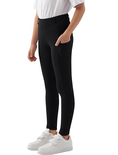 MoFiz Kinder Reithose Mädchen Vollbesatz mit Silikon Kinder Reitleggings mit Reißverschlusstasche Schwarz 164-176
