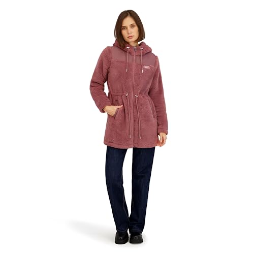 Reebok Womens Long Double Sided Fleece Zip-Up Jacket, Dark Dusty Rose, S