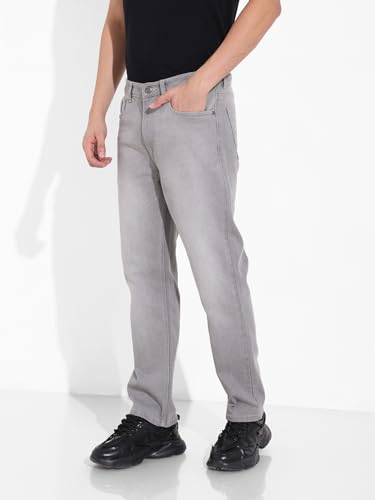 Image of The Indian Garage Co Men Slim Straight Fit Solid Mid-Rise Stretchable Jeans