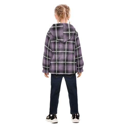 GuoChe Buffalo Plaid Check Tartan Scotland Purple Vintage Girls Sherpa Lined Hoodie4
