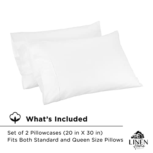 Linen Home 600 Thread Count Queen Pillowcase Set | 100% Long-Staple Cotton Pillow Cases | Luxury Satin Queen Pillowcases | Soft & Smooth Set Of 2 Pillowcases | 4 Inch Z Hem | White #TOP4