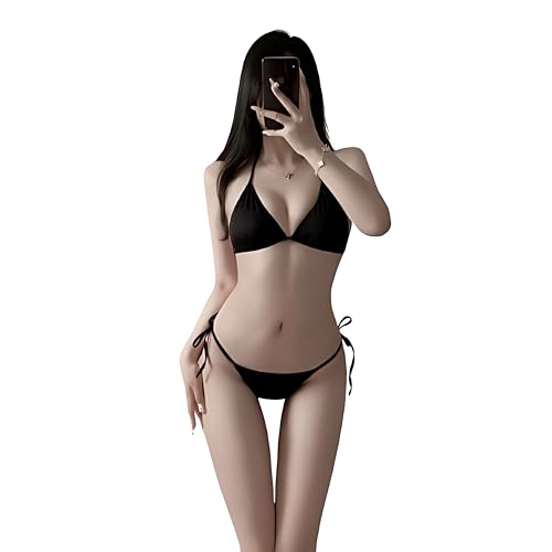 [RemeeHi] マイクロビキニ セクシー コスプレ 水着 ランジェリー 可愛い 透け透け 三角ビキニ 紐パン 水着風 レディース コスチューム ハイレグ 仮装 衣装 セット 過激 誘惑 露出 レオタード - 画像1