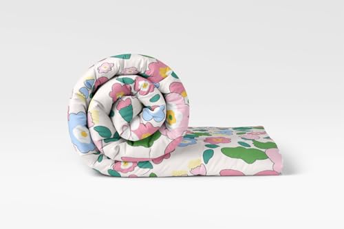 LOOMLYFE 300 TC All Season King Size AC Comforter || Blanket || Duvet for Double Bed with 1 Flat Bedsheet and 2 Large Pillow Covers - 4 Piece Comforter Set - PinkFlower