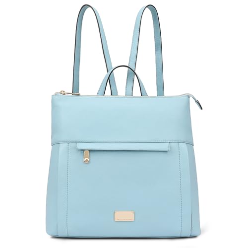 PAUL COSTELLOE Leather Backpack for Women, Fashion Casual Daypack, Travel Portable Shoulder Bag, Designer Backpack - OTAVA (LIGHT BLUE)