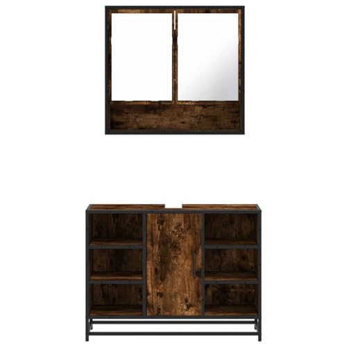 Set de muebles de baño de 2 piezas en madera contrachapada color roble ahumado 4