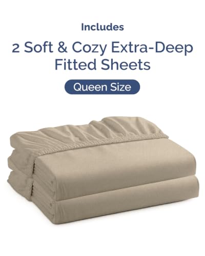Image of CGK Linens 2 Pack Extra Deep Queen Fitted Sheets - Heathered Beige