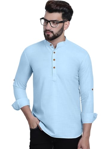 Short en coton uni homme manches longues coupe classique col mandarin Zombom