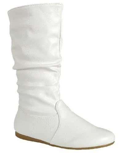 Wells Collection Womens Boots Soft Slouchy Flat Low Heel Mid-Calf Under Knee High White 7