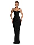 Sougoue Corset Satin Prom Dresses Sexy Long Mermaid Pleated Dress for Women 2026 Spaghetti Straps Cocktail Party Gown Black 4