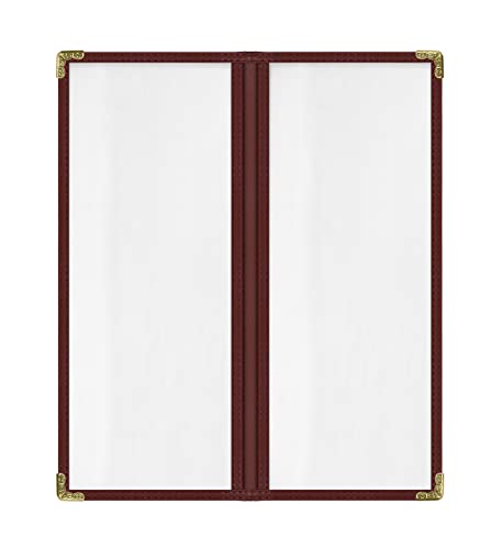 Goodsmart Restaurant Menu Covers - 25 Pack Burgundy 2-Page/4-View 4.25" x 11", Top-Loading Vinyl Menu Holders with Clear Sleeves, Double-Stitched Edge, Leather-Style Café Covers with Gold Corners