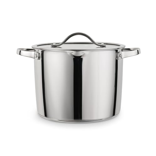 Image of Tramontina Tempo Tri-Ply Base Stainless Steel 8-Quart Stock Pot with Glass Lid, Induction-Ready Pasta Pot, Oven-Safe, Dishwasher-Safe