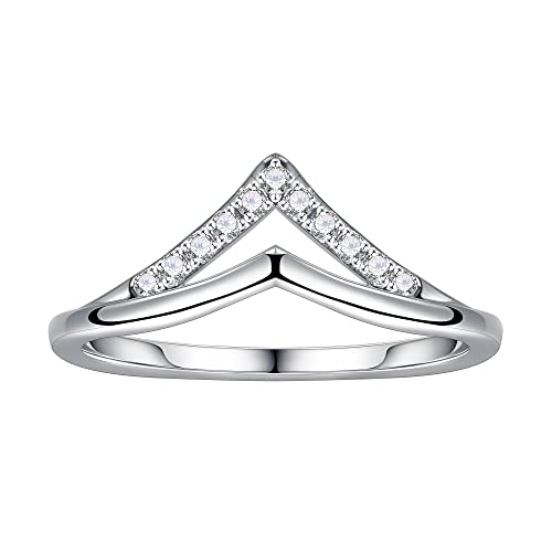 SMILEST Moissanite Double Chevron Wedding Band for Women, D Color VVS1 Clarity Lab Created Moissanite Band 14K White Yellow Rose Gold Plated 925 Sterling Silver Wedding Ring Moissanite Stackable Ring