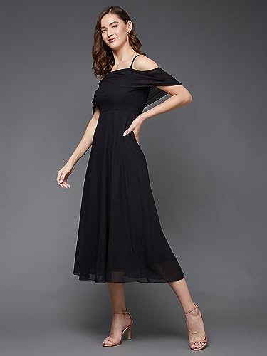 Image of Miss Chase Women's Round Neck Sleeveless Polyester Ruffled Knee- Length Dress