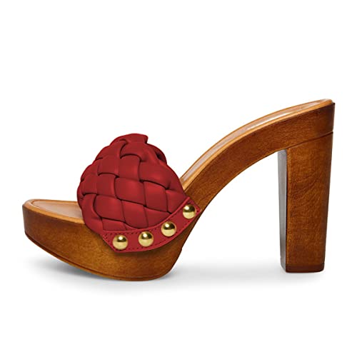 FSJ Shoes Women Braided Open Toe Chunky High Heel Sandal Woven Slip On Mule Comfortable Platform Casual Backless Dress Slide Slippers Size 4-15 US2