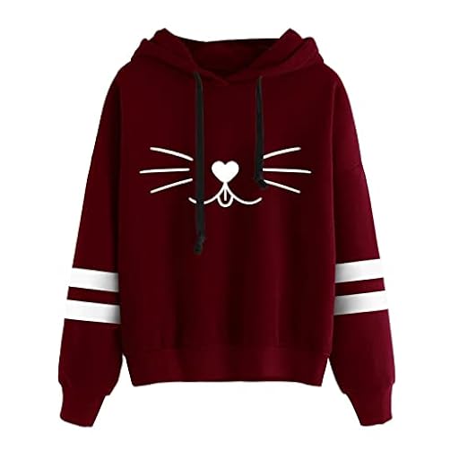 KBOPLEMQ Sudadera con Capucha Mujer Oversize con Gráfico de Gato Kawaii de Dibujos Animados, Suéter Casual de Algodón, Sudaderas con Capucha, Suéter de Manga Larga para Otoño e Invierno, Top de | Ya disponible en tu tienda friki favorita! En mundofriki.es!