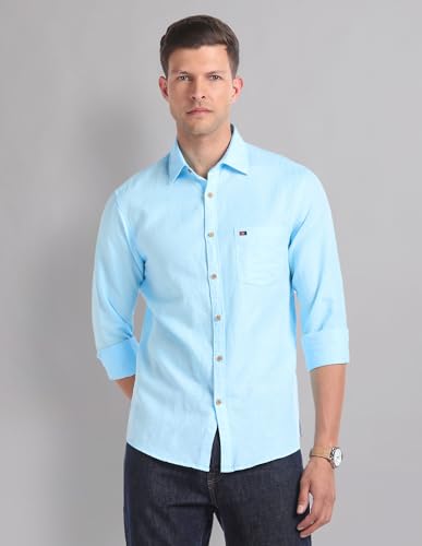 Image of AD by Arvind Cotton Linen Slim Fit Shirt