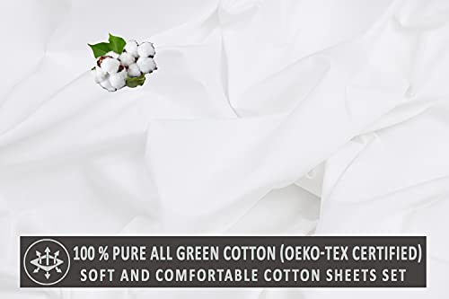 Ruvanti 100% Cotton Sheets For Queen Size Bed - Crispy Cooling Percale Sheets - Breathable & Durable Queen Sheet Set - 16 Inches Deep Pocket Queen Size Sheets - White - 4 Pieces #TOP4