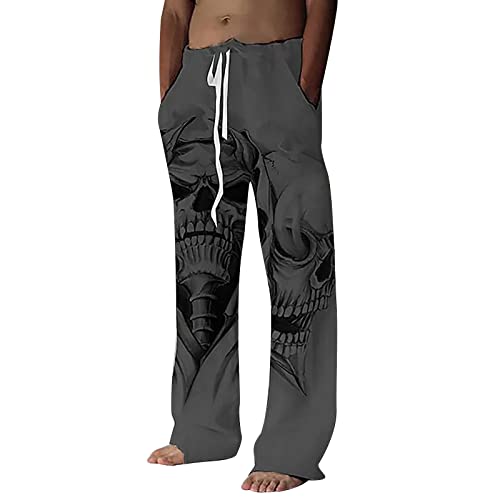 Image of Beokeuioe Men's Elastic Trousers, Long Linen Trousers with Pocket, Plain Summer Trousers, Loose Fit with Drawstring, Side Pocket, Beach Trousers Made of Cotton Blend, Casual Trousers, Lightweight Men,