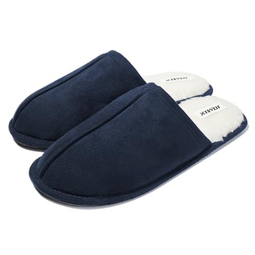 JOMIX Pantofole Uomo Invernali Ciabatte Peluche Calde da Casa Mule con Fodera in Pelliccia Sintetica Morbida Suola Gomma Antiscivolo Silenziosa Effetto Camoscio Comode e Leggere MU2432 Blu 45/46