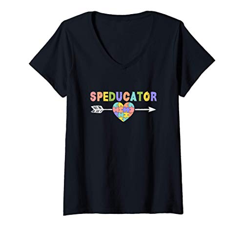 Femme Speducator Heart | Proud Special Education Teacher Gift T-Shirt avec Col en V