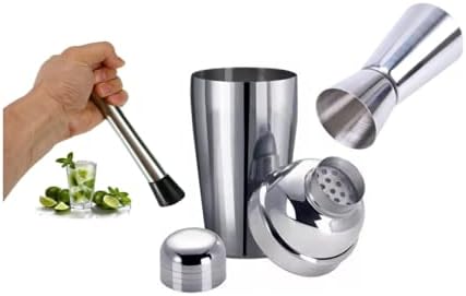 Kit Inox Caipirinha Drinks Coqueteleira Dosador Socador