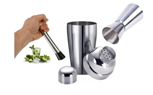 Kit Inox Caipirinha Drinks Coqueteleira Dosador Socador