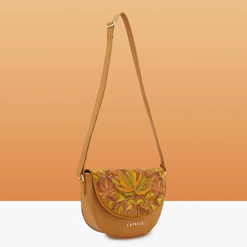 Image of Caprese Siji Tresna Medium Crossbody Bag for Women with Adjustable Strap & Zip Closure | Kashida Velvet Embroidery Sling Bag | Stylish & Lightweight Bag for Daily Use, Travel & Casual Outings
