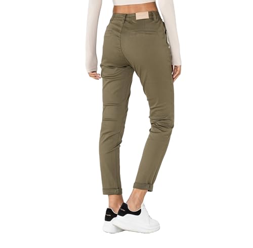 Nina Carter J250 Damen Chinohose Bequeme High Waist Slim Fit Stretch Baumwollhose Stilvolle Alltag Freizeit Hose (Khaki (J250-11), M)