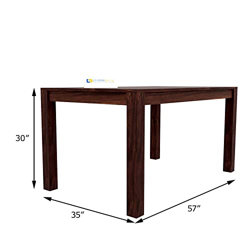 Image of Custom Decor Sheesham Solid Wood Six Seater Dining Table with Six Chairs with Beige Cushion for Dining Room & Restaurant | Finish - Warm Chestnut