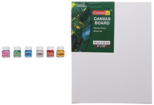 Image of Camel Kokuyo Fabrica Acrylic Pearl Color - 10 ml Each, 6 Shades & Camel Camlin Kokuyo Canvas Board - 20cm x 25cm