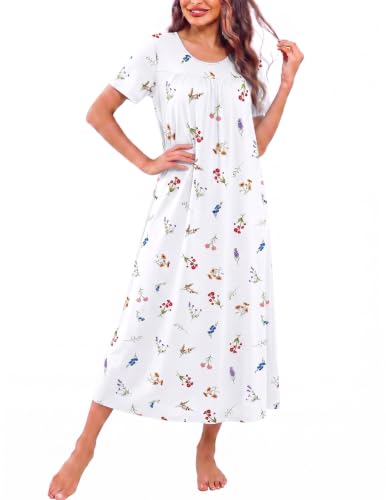 Ekouaer Bamboo Viscose Long Nightgowns for Women Short Sleeve House Dress Sleepwear