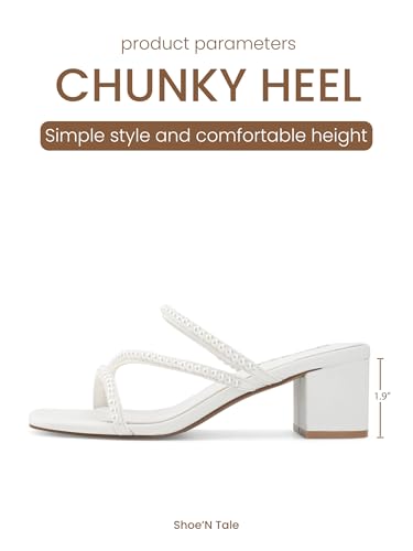 Image of Shoe'N Tale Strappy Heels For Women Low Chunky Block Heel Heeled Sandals Square Open Toe Slip On Slides Mules
