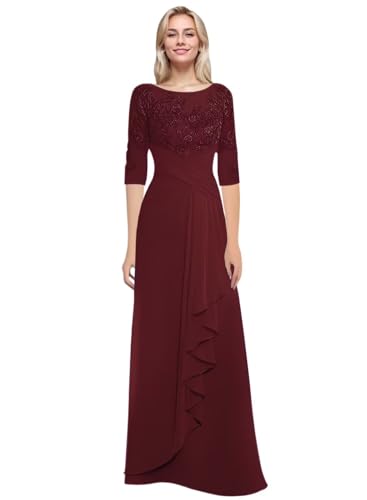 Sileb Mother of The Bride Dresses for Women Scoop Neck Lace Pleated Mother of The Bride Dress for Wedding Half Sleeve
