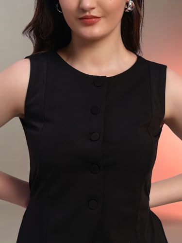 Image of Trend Arrest.ed Stretchable Waistcoat Top for Women | Button Front | Sleeveless Slim Fit Vest for Casual & Workwear