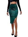 LYANER Women's Velvet Ruched Side Split Hem High Waist Bodydon Midi Pencil Skirt Dark Teal Medium