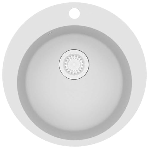 vidaXL Evier de Cuisine Rond Egouttoir Encastré Réversible avec Trou de Montage pour Robinet et Distributeur de Savon Intérieur Maison Granit Blanc