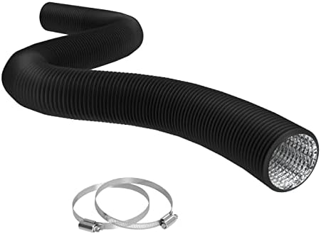 TerraBloom Flexible 4 Inch Ducting - Black 25 Feet Flex Aluminum Duct with 2 Clamps – 4 Layer HVAC Ventilation Air Hose - Great For Grow Tents, Dryer Rooms, House Vent Register Lines