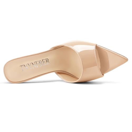 Image of TNYNFBEB Womens Stiletto High Peep Open Pointed Toe Sandals Mules Shoes Slip-on Slingback Office Party Dress Patent Leather Summer 3.9 Inches Heels