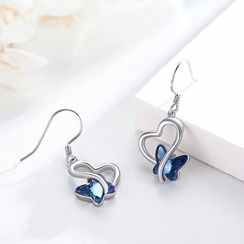 Butterfly Earrings 925 Sterling Silver Heart Butterfly Dangle Drop Earrings with Crystal Moonstone/Opal Jewelry Gifts for Women Girls2
