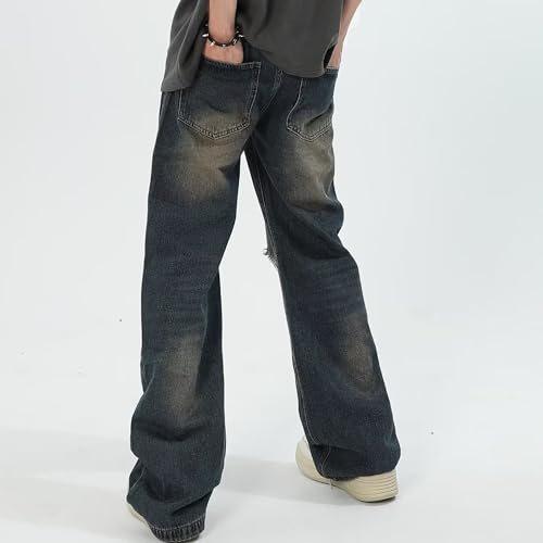 Mens Baggy Jeans Ripped Relaxed Fit Jeans Straight Leg Cargo Distressed Denim Skater Y2k Vintage Streetwear4