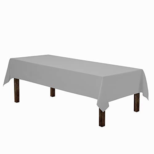 Image of Gee Di Moda Rectangle Tablecloth - 60 x 84 Inch Silver Table Cloth for 5 Foot Rectangle Tables - Heavy Duty Washable Fabric - for Holiday Party, Dinner, Weddings, Baby Shower & Events