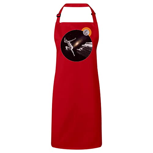 Tablier de cuisine rouge Espace et Lune au design art surréalisme