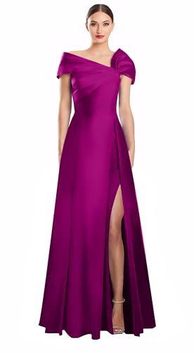 Image of Off Shoulder Satin Formal Dresses Long A Line Evening Party Prom Dresses for Women EA002