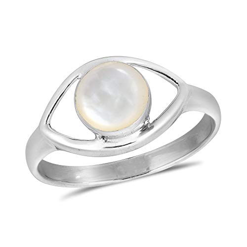 Aeravida Mystical Evil Eye with White Mother of Pearl Inlay .925 Sterling Silver Ring | Classic Wedding Rings For Women | Vintage Comfort Fit Silver Rings for Women | Gift for Women | Sterling Silver Rings Sizes (6-10)