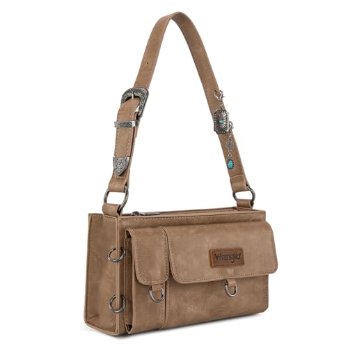 Wrangler Small Shoulder Bag Y2K Purse for Women with Chic Detachable Charms & Multiple Pockets