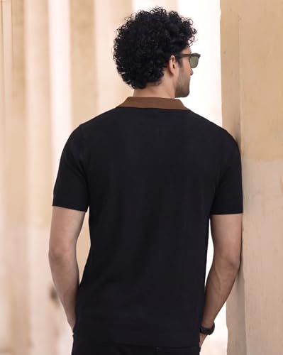 Image of AUSK Men's Zip Collar Polo Tshirt | Cotton Rich Material | Half Sleeves | Modern Knit Panel Work | Regular Fit